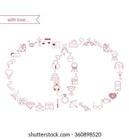 Vector illustration with different Valentines Day elements.Vector line icons. idea illustration for design t-shirts, banners, flyers and other types of polygraphy products