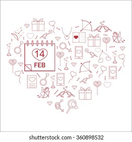 Vector illustration with different Valentines Day elements.Vector line icons. idea illustration for design t-shirts, banners, flyers and other types of polygraphy products