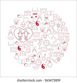 Vector illustration with different Valentines Day and love elements.Vector line icons. idea illustration for design t-shirts, banners, flyers and other types of polygraphy products