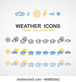 Vector illustration: Different Weather icons on light background
