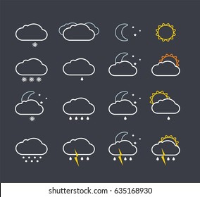 A vector illustration of different weather icons