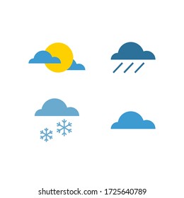 ilustración vectorial de diferentes climas: lluvioso, nevado, soleado, nublado