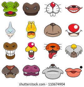 A vector illustration of different wild animals mouth cartoons