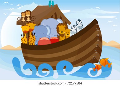 A vector illustration of different wildlife animals on Noahs Ark