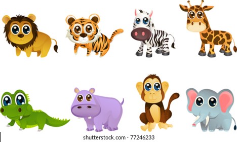 A vector illustration of different wildlife animals cartoons