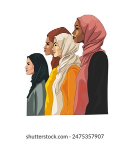 Vector illustration of different women with different nationalities. for women's rights, women's day. Isolated on a white background, color, line art