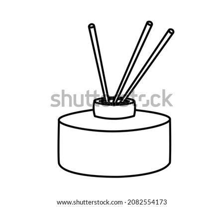 Vector illustration. Diffuser with chopsticks. Fragrances at home, for living room, bathroom. Legend, a simple drawing of a jar. Spreading a pleasant scent.
