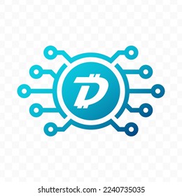 Vector illustration of DigiByte digital currency icon in blue color and transparent background (PNG).