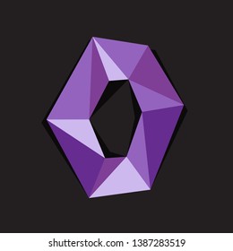 Vector illustration of digit zero in origami style. Polygonal Colorful symbol isolated on black background.