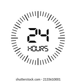 Vector illustration of digital 24 hours in circle of clock on white background.