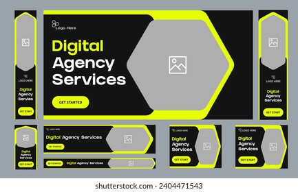 Vector illustration digital agency web set banner design for social media post, agency services banner design, trendy banner, editable vector eps 10 file format