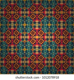 Vector illustration. Digital art abstract seamless pattern. Abstract orange, blue and brown image with a squares.
