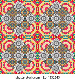 Vector illustration. Digital art abstract seamless pattern. Abstract blue, pink and beige image with a squares.