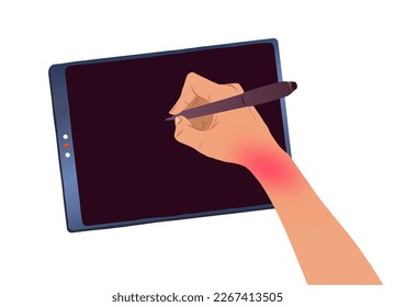 Vektorgrafik digitaler Künstler, handgezeichnet mit Carpal-Tunnelsyndrom auf Tablette