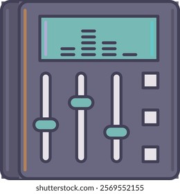 Vector illustration of a digital audio mixing console with sliders and buttons, perfect for music production, sound engineering, and studio recording projects