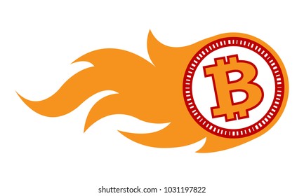 Vector illustration of digital bitcoin crypto currency sign with simple flame shape. Ideal for sticker, decal, logo design element and any kind of decoration.