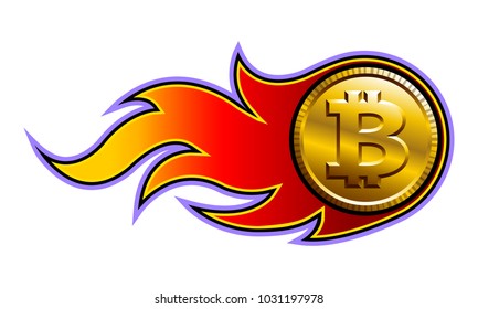 Vector illustration of digital bitcoin crypto currency sign with simple flame shape. Ideal for sticker, decal, logo design element and any kind of decoration.