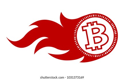 Vector illustration of digital bitcoin crypto currency sign with simple flame shape. Ideal for sticker, decal, logo design element and any kind of decoration.
