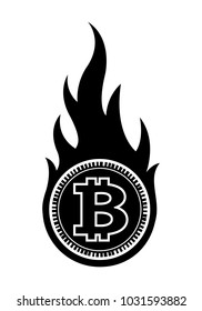 Vector illustration of digital bitcoin crypto currency sign with simple flame shape. Ideal for sticker, decal, logo design element and any kind of decoration.