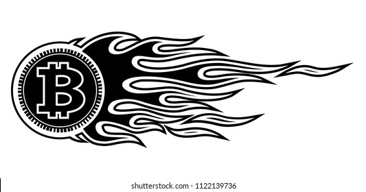 Vector illustration of digital bitcoin crypto currency sign with hotrod flame. Ideal for sticker decal logo design template and any kind of decoration.