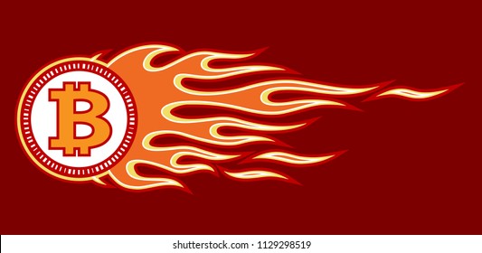 Vector illustration of digital bitcoin crypto currency sign with hotrod flame. Ideal for sticker decal logo design template and any kind of decoration.