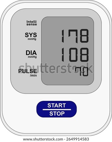 Vector Illustration of Digital Blood Pressure Monitor Showing High Blood Pressure