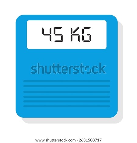 Vector illustration of a digital body weight scale in kilograms, blue in color, used in the healthcare field with flat art design style

