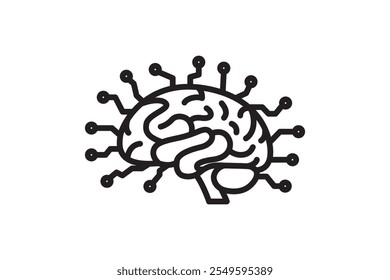 Vector illustration of digital brain icon design in dark color isolated on white background