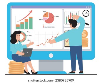 vector illustration with a digital business searching team
