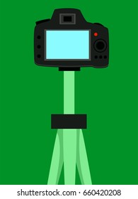 Vector Illustration of Digital Camera with Blank Screen in Tripod