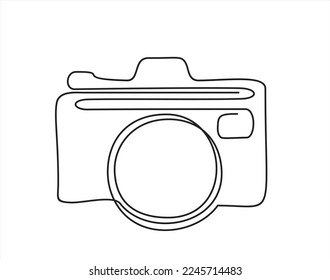 Vector Illustration Digital Camera- continuous line drawing with quote template.