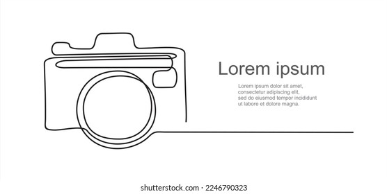 Vector Illustration Digital Camera- continuous line drawing with quote template.