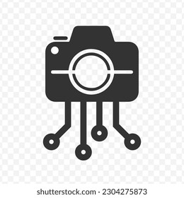 Vector illustration of digital camera icon in dark color and transparent background(png).