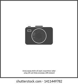 Vector illustration of a digital camera. Retro camera icon on white isolated background.