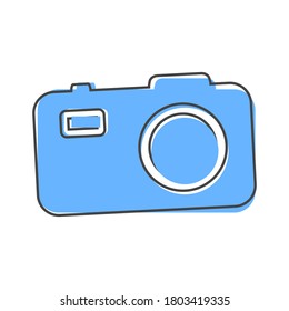 Vector illustration of a digital camera. Retro camera cartoon style on white isolated background.