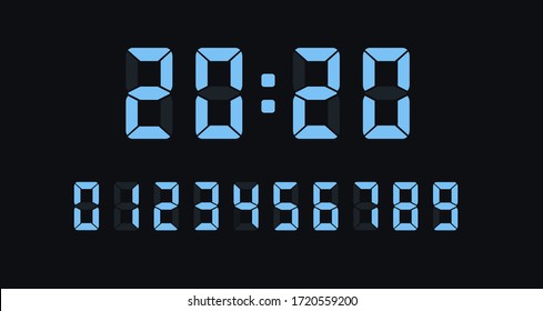 Vektorgrafik des Zeichensatzes der digitalen Uhr mit blauer Farbe