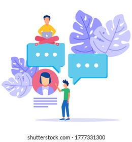 Vector illustration of digital concepts, communication via the Internet, social media, dialogue, videos, news, messages, websites, find friends, mobile web graphics.