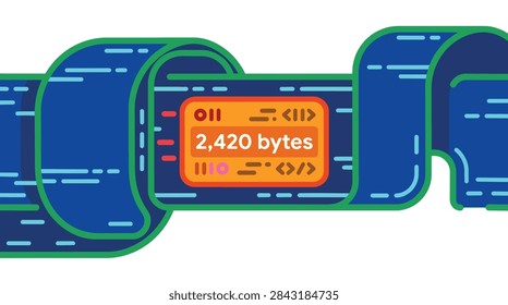 Vector Illustration of Digital Data Flow and Byte Storage Capacity