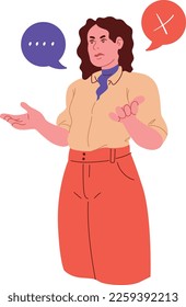 Ilustración vectorial, dibujo digital, sobre una chica o una mujer insatisfecha, discugue, molesta y loca expresión