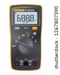 Vector illustration of digital electric multimeter. Voltage tester. Electrical measuring instrument.