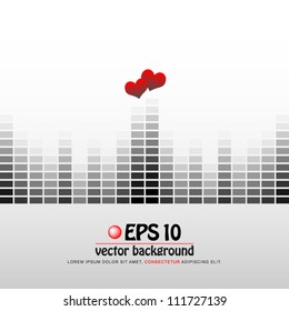 vector illustration of digital equalizer display with pair of valentine heart on top