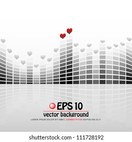 vector illustration of digital equalizer display with valentine heart on each top