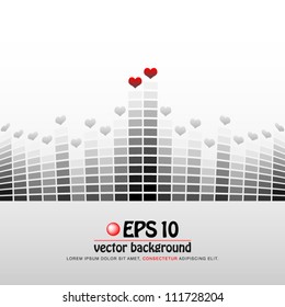 vector illustration of digital equalizer display with valentine heart on each top