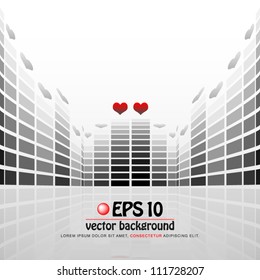 vector illustration of digital equalizer display with valentine heart on each top