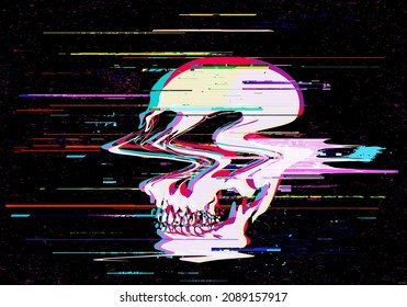 Vector illustration of digital glitch skull in rgb mode offset.