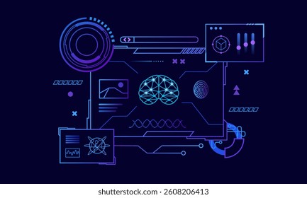 Vector illustration of digital gradient colors, artificial intelligence and computer innovation and circuit lines.