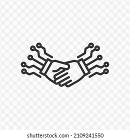 Vector illustration of digital handshake icon in dark color and transparent background(png).