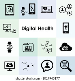 vector illustration of digital health icons set for integrated medical technologies concepts