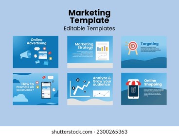 
"Vector illustration of digital marketing concept with various elements such as social media icons, online analytics dashboard, email marketing, and mobile devices. Perfect for presentations, website