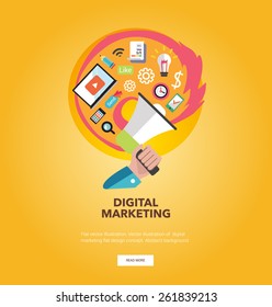 Vector illustration of digital marketing, concept with icons. Flat design.
